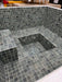 2m Square Tiled Skimmer Spa - corner view of tiled water jets and central step