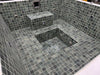 2m Square Tiled Skimmer Spa - tiled interior with water jets, air jets and central step